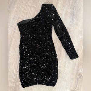 SHEIN Black One-Shoulder Sequin Mini Dress